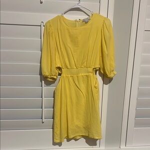 Zara Yellow Fit and Flare Midi Dress with Puff Sleeves